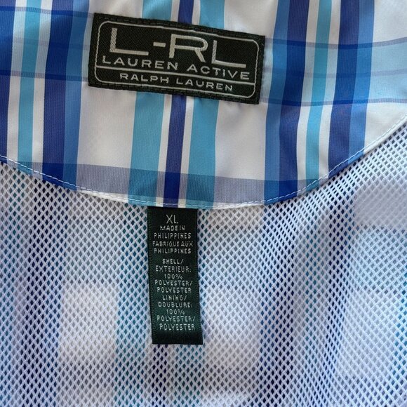 Lauren Ralph Lauren Active Plaid Zip Jacket XL Blue White Lightweight Mesh Lined - Picture 13 of 14